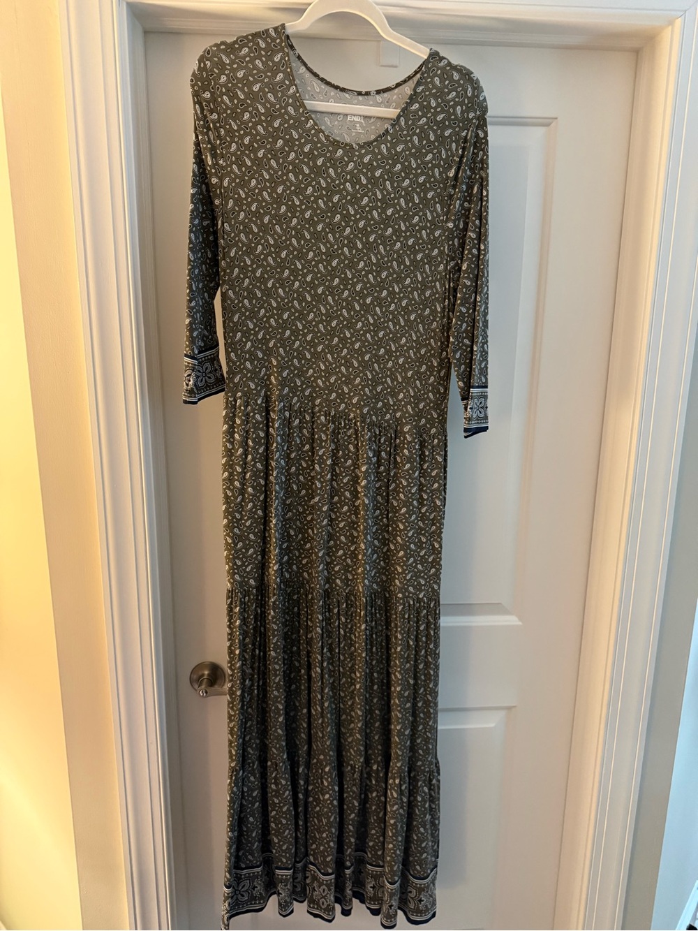 Lands End Olive Green Paisley Maxi Dress Medium